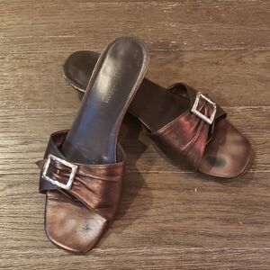 Brighton Brown Leather Mules with Silver Buckle 7.5